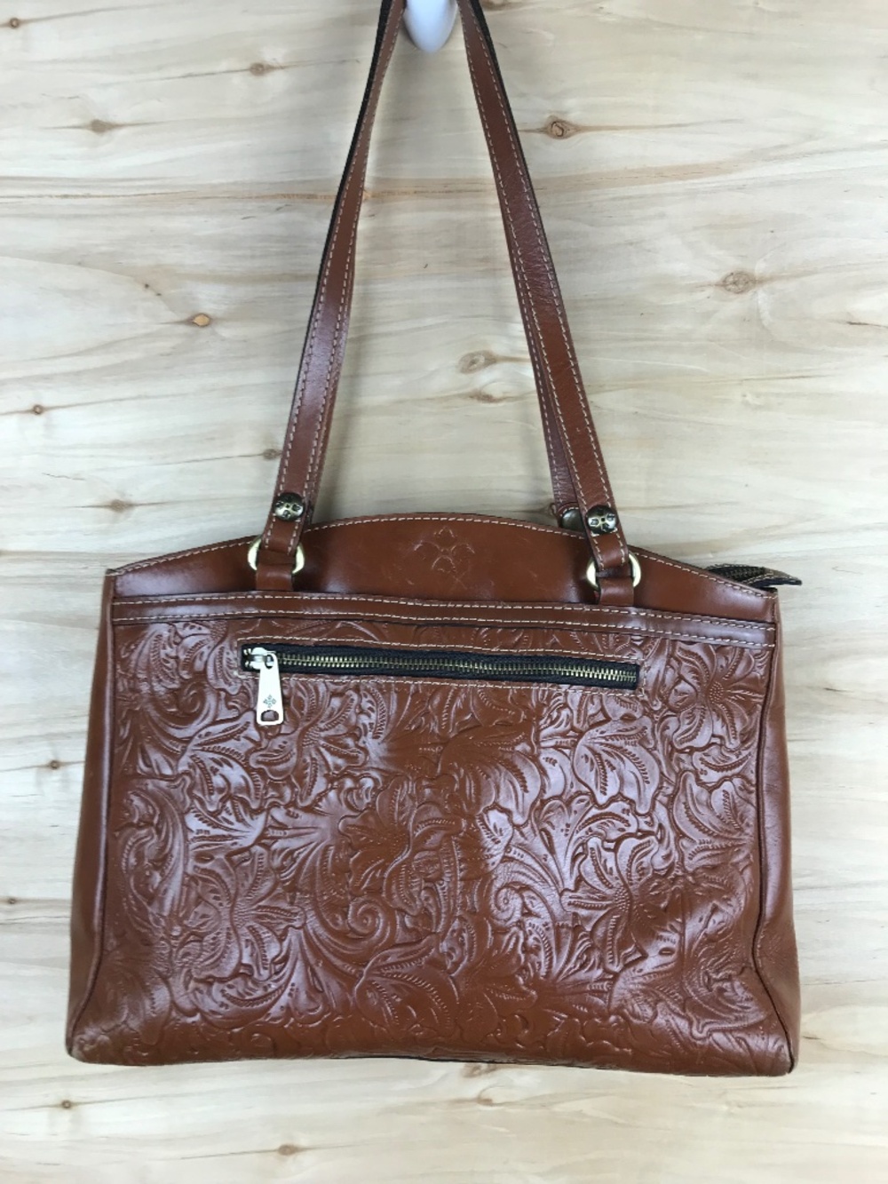 Patricia Nash Brown Leather Embossed Tote Bag Western 14x11"